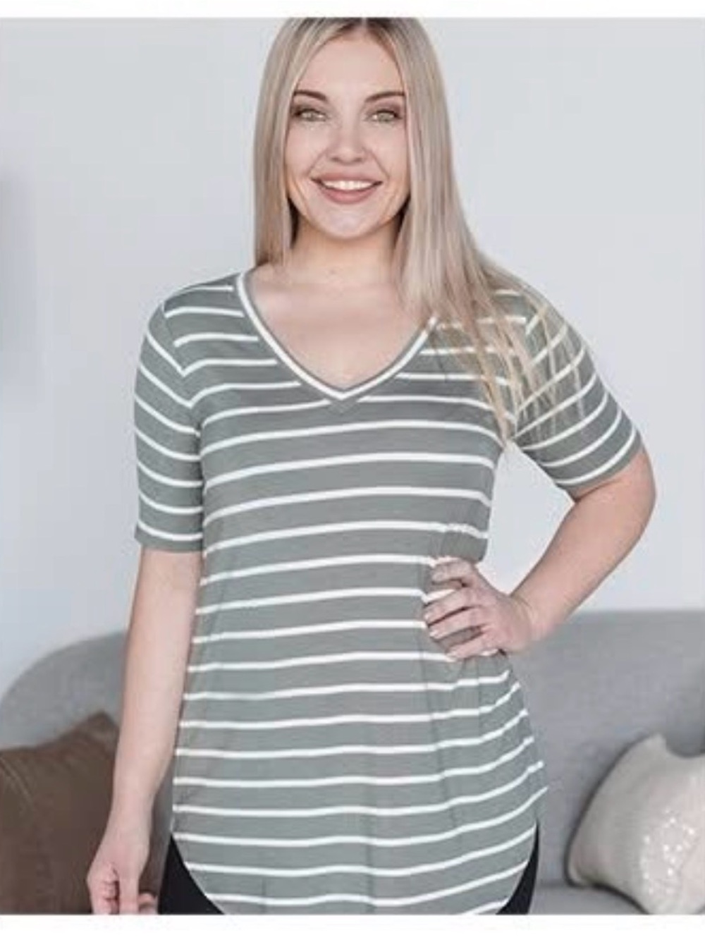 Open Mind Stripe Top (NWT) Light Olive & White Stripes, Size Small